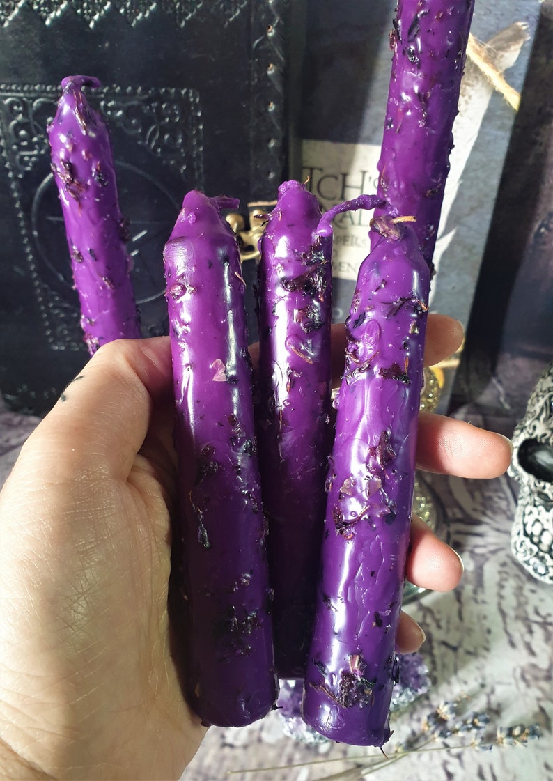 PURPLE Spell Candle Altar Ritual Handgrubbed Herbs Dressed Etsy UK