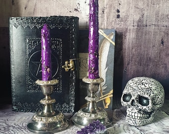 PURPLE Spell candle Altar Ritual, Hand-grubbed, herbs dressed beeswax, hoodoo, witch, magick, divination, spiritual, magical wisdom power