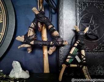 For Car or room- wood Protective Talisman Amulet with crystals and Ogham Symbol, negative energy absorber, witchcraft strength and triumph