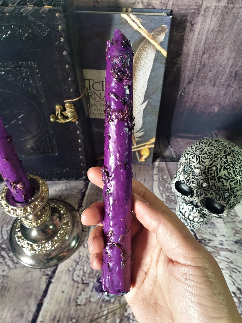 PURPLE Spell Candle Altar Ritual Handgrubbed Herbs Dressed Etsy UK