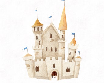 Watercolor Castle Illustration, Fairy Tale PNG, Citadel PNG, Little Princess Castle PNG, Fairy-Tale Background, City, Digital