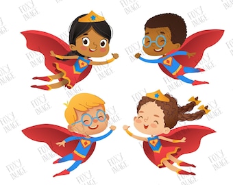 Super Hero, Super Hero Kids, Multicultural Kids, Super Hero Party, Super Hero Kids PNG, Super Hero Girl, Superhero Boy, Flying Kids