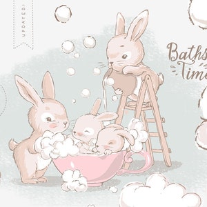 Baby Bunny Clipart, Pink Bunny PNG Clipart, Baths Time, Little Bunny, Brother Rabbit, Tea cup, Cute Bunnies, Bunnies Nursery, Little Rabbit