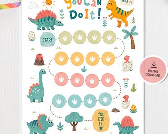 Dinosaur Potty Training Chart, Printable Potty Reward Chart for Toddler, Kids Toilet Training Tracker, Dinosaur Reward Chart