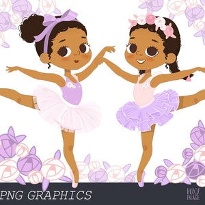 Ballerina Clipart, Lilac Tutu, Ballerina PNG Clipart, Violet dress ballerina, Black Girl, Ballerina African American, Dark Skin Ballerina