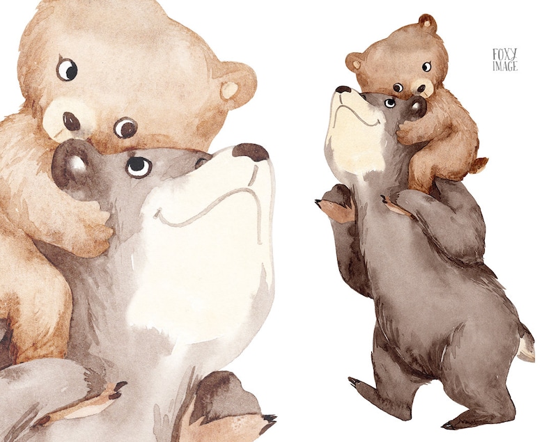 Watercolour PNG Daddy Bear, Father And Son, Animals Clipart, Little Boy, Baby Bear Print, Bear Illustration, Family Clipart, Fathers Day image 1