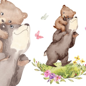 Aquarelle PNG papa Clipart, papa et bébé animal clip art, Clipart animaux, bébé ours, ours Illustration, Teddy famille, fête des pères