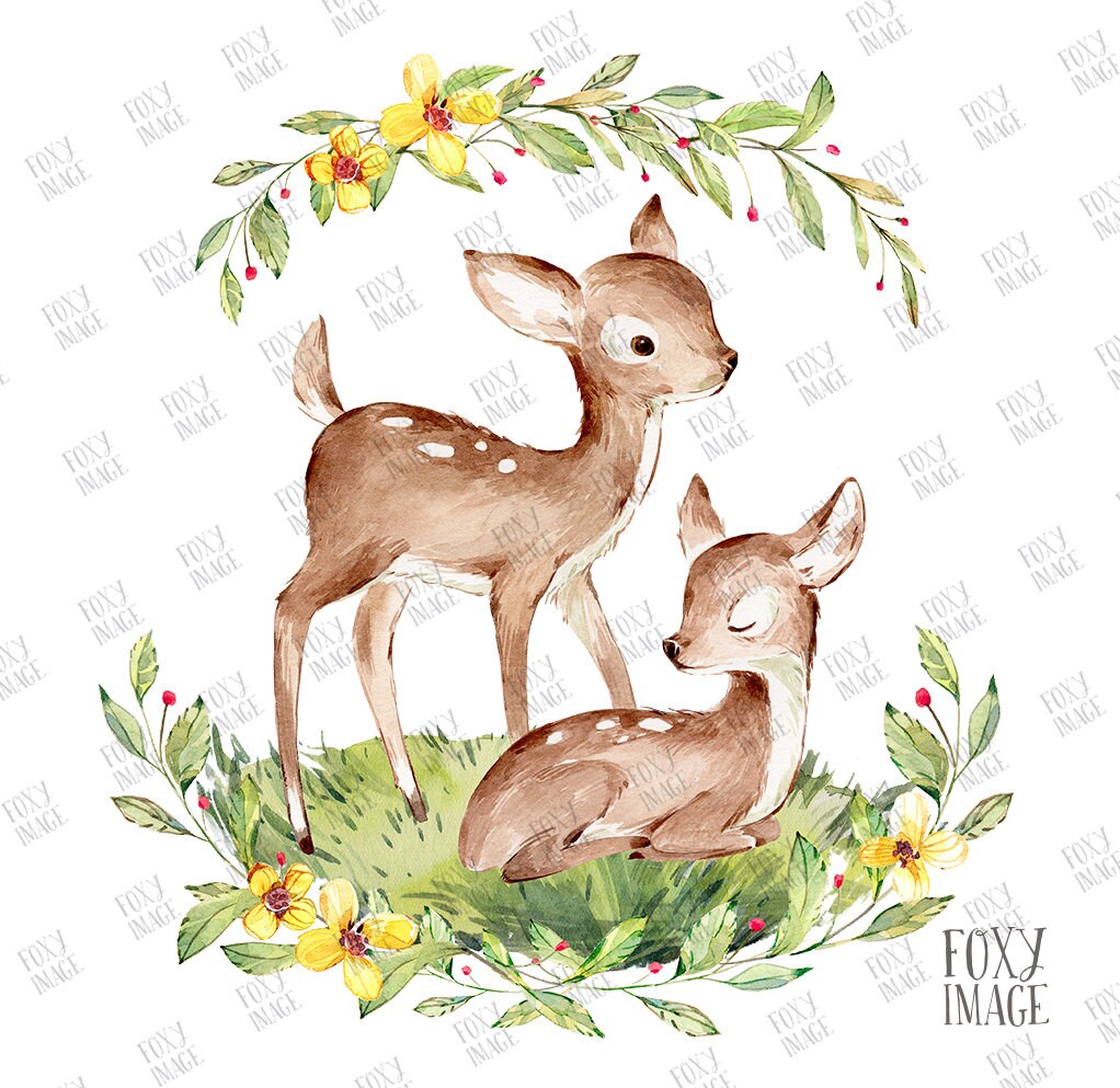 Watercolour PNG Baby Deer Sleeping Baby Deer Flower Wreath - Etsy