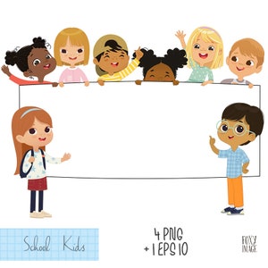 School Children Hold A Blank Poster, Boy and Girl PNG, School Friends, Multicultural children, Digital Download, Happy Children, School Kids