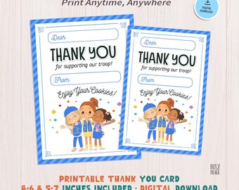 Scout Cookie Appreciation Printable Tag 4x6 & 5x7 Inches, Daisy Brownie Junior Cadette Thank you Card