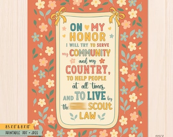 Scout Promise & Law Poster Set | My Community Promise Printable | Scout Wall Art Decor | Troop Meeting Poster | Scout Sunday Activity
