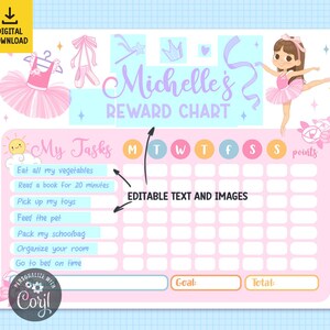 Editable Ballerina Reward Chart, Ballerina Behavior Chart, Toddler ...
