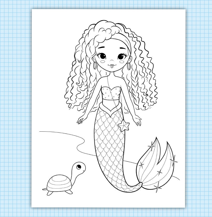 MERMAID Coloring Page Mermaid Printable Pagee Mermaid - Etsy