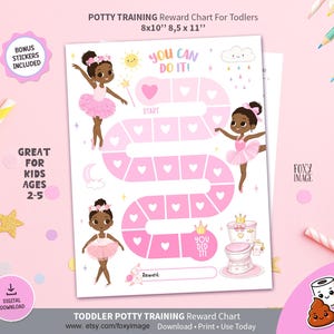 Potty Training Reward Chart for Girls, Ballerina Potty Chart, Toddler Reward Chart, Printable Potty Training Game, Bonus Coloring Page