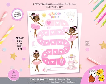 Potty Training Reward Chart for Girls, Ballerina Potty Chart, Toddler Reward Chart, Printable Potty Training Game, Bonus Coloring Page