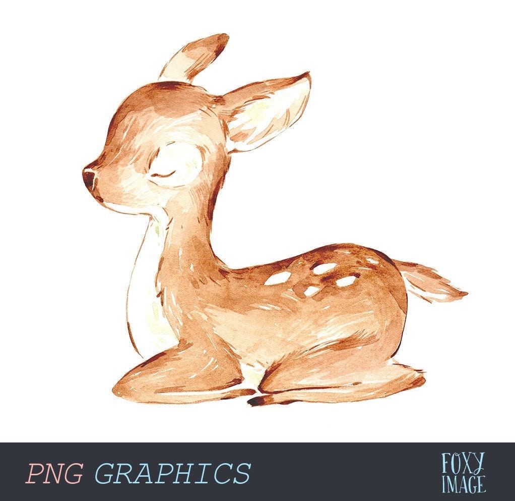 Watercolour PNG Baby Deer Cute Little Fawn Sleeping Baby - Etsy