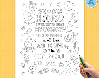 Scout Promise Coloring Page Community Version | Troop Coloring Page, Scout Law Printable