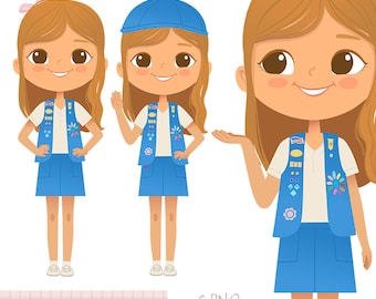 Daisy Blond Girl Clip Art, Happy Scouts, Scout Graphics, PNG Scout Art, Daisy Scouts, Sash Vest, Troop Scouts Clipart, Daisy Blond Hair