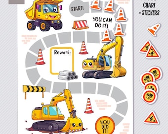 Printable Excavator Reward Chart | Construction Behavior Chart for Toddlers & Kids Allowance Chart, Boys Backhole Behavior Chart Printable