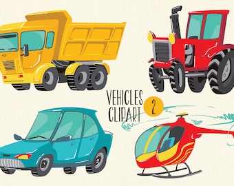 Traktor, Truck, Hubschrauber, Auto, Instant Digital Download, PNG, Grafik, Sticker, Jungen Clipart, PNG Fahrzeuge, Pnt Cars, Roter Traktor