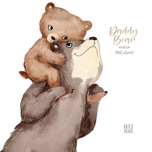 Watercolour PNG Daddy Bear, Father And Son, Animals Clipart, Little Boy, Baby Bear Print, Bear Illustration, Family Clipart, Fathers Day image 3