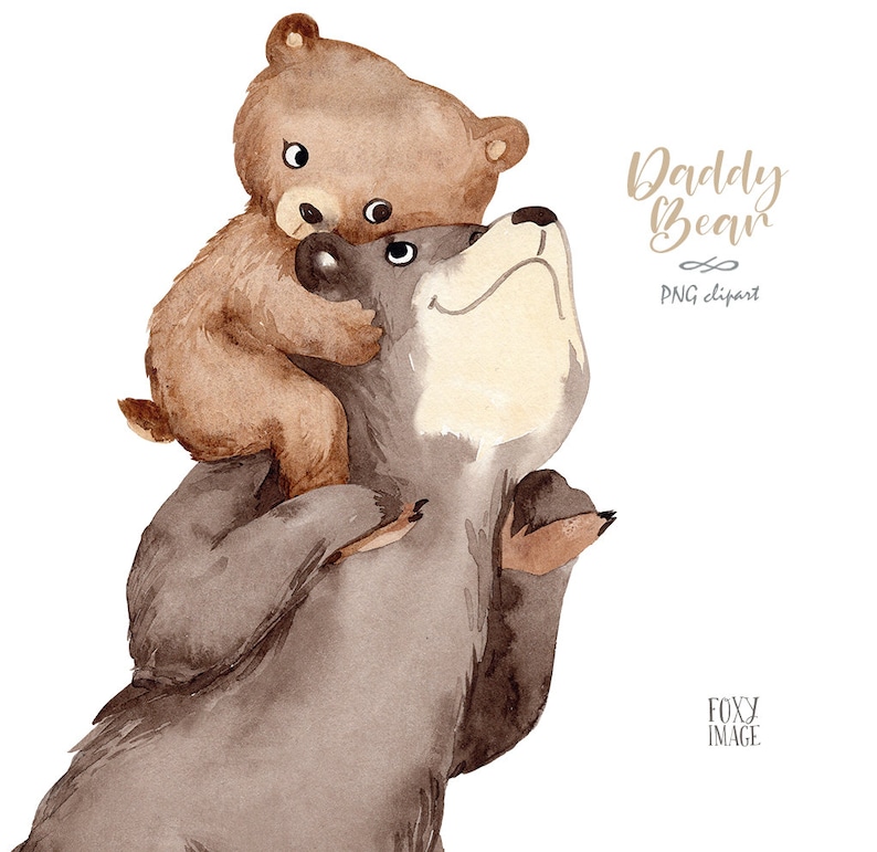Watercolour PNG Daddy Bear, Father And Son, Animals Clipart, Little Boy, Baby Bear Print, Bear Illustration, Family Clipart, Fathers Day image 3