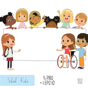 School Children Hold A Blank Poster, Boy and Girl PNG, School Friends, Multicultural children, Digital Download, Happy Children, School Kids