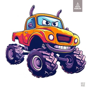 Monster Truck Clipart, Monster Truck PNG, Instant Digital Download, Extreme Offroad Vehicle Clipart, Monster Truck Illustration for Boys