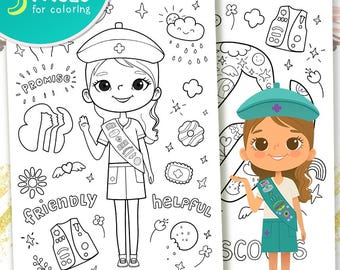 Scouts Coloring Pages, Scout Girl Clip art, Junior Scout Girl Coloring Book, Scout Collection Coloring Page, Adults kids Printable Art PDF,