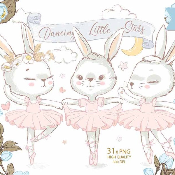 Weißer Ballerina Hase, Tanzender Hase PNG Clipart, Kleiner Hase in rosa, Weißer Hase, Niedliche Hasen, Bunnies Kinderzimmer, Kleine Hasenfamilie