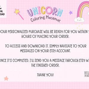 Unicorn Party Coloring Page Placemat, PRINTABLE Custom Personalized ...