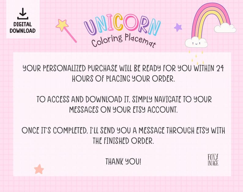 Unicorn Party Coloring Page Placemat, PRINTABLE Custom Personalized ...