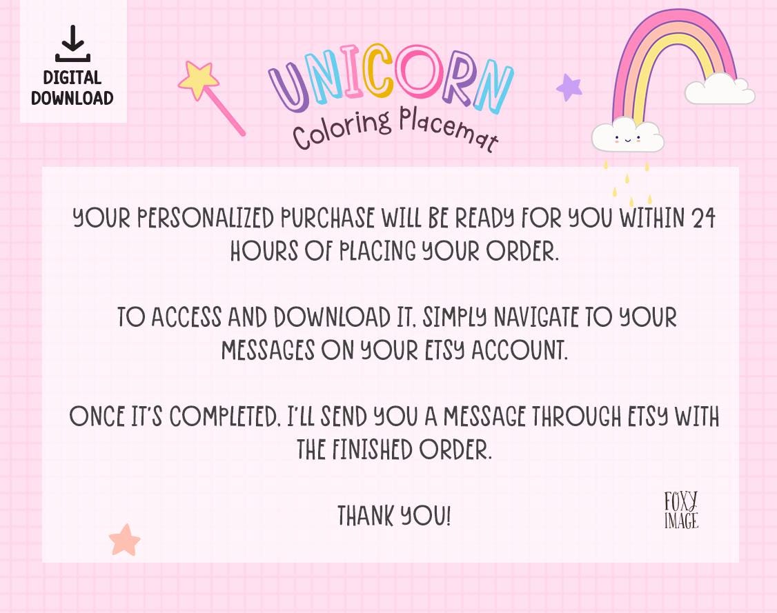 Unicorn Party Coloring Page Placemat, PRINTABLE Custom Personalized ...