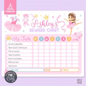 Editable Ballerina Reward Chart, Ballerina Behavior Chart, Toddler Motivational, Reward Chore Chart, Potty Training, Girls Reward Chart