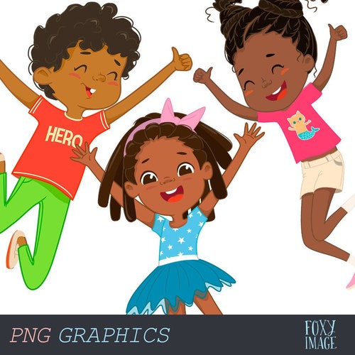 Happy Kids PNG Clipart African American Kids Jumping Clipart - Etsy
