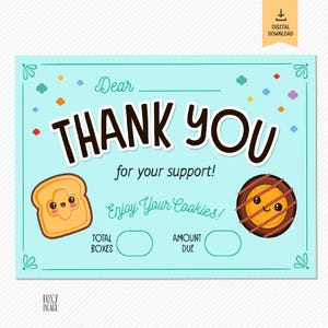 Scout-bedankkaarten voor koekjes, bedankkaartjes voor koekjesverkoop, Daisy Brownie Junior Cadette-waarderingskaart, afdrukbare bedankkaartjes voor levering