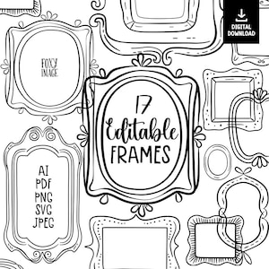 Frames Doodle clipart, Line Frames SVG JPG, Black & White Border,  Frame Clipart, Editable Border, Frame PNG Clipart