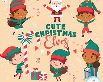 Paquete de imágenes prediseñadas de elfos navideños: Gráficos PNG festivos (descarga digital)