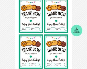 Cookie Sale Thank You Card, Scout Appreciation Tags, Cookie Sale Tags for Fundraisers, Cookie Stand or Delivery