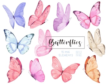 Watercolor butterfly, Butterfly pink, Butterfly PNG Clipart, Pink-lilac butterflies, Pink-yellow, purple butterflies, PNG. Digital DOWNLOAD