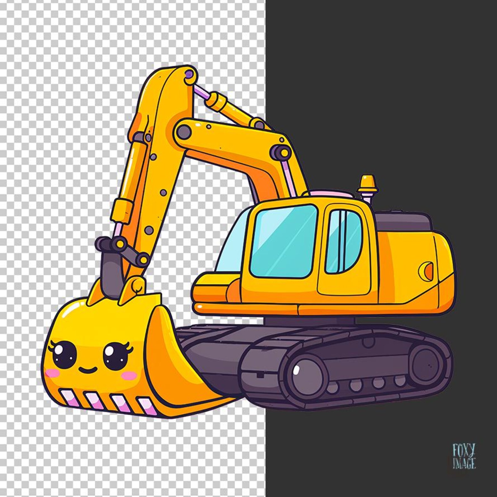 Building Machines Clipart, Backhoe PNG, Instant Digital Download ...