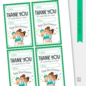 Scout Cookie-bedankkaart, bedankkaartjes levering, Daisy Brownie Junior Cadette Scout-waarderingskaart, Cookie Sale bedankt