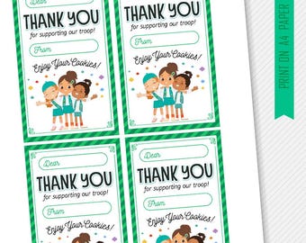 Scout Cookie Thank You Card, Thank You Tags Delivery, Daisy Brownie Junior Cadette Scout Appreciation Card, Cookie Sale Thank You