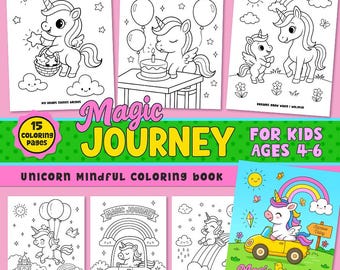 15 Unicorn Mindful Coloring Pages for Kids, Baby Unicorn Coloring Book, Positive Affirmations & Gratitude Activities, Emotional Intelligence