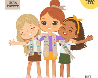 Cadettes Girls Together, Happy Girls Hugging, Scout PNG Clipart, Multicultural Girls Friends, School Girls, Scout PNG Clipart