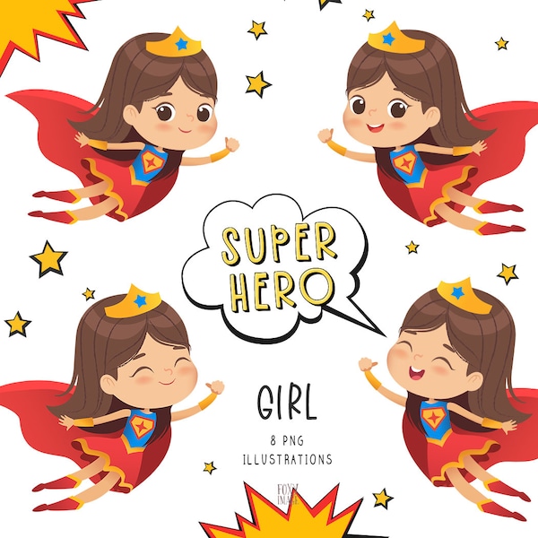 Super Hero, Super Hero PNG Clipart, Brown Hair Girl, Super Hero Party, Super Hero Kids PNG, Super Hero Girl, Flying Child, Super Hero Girl