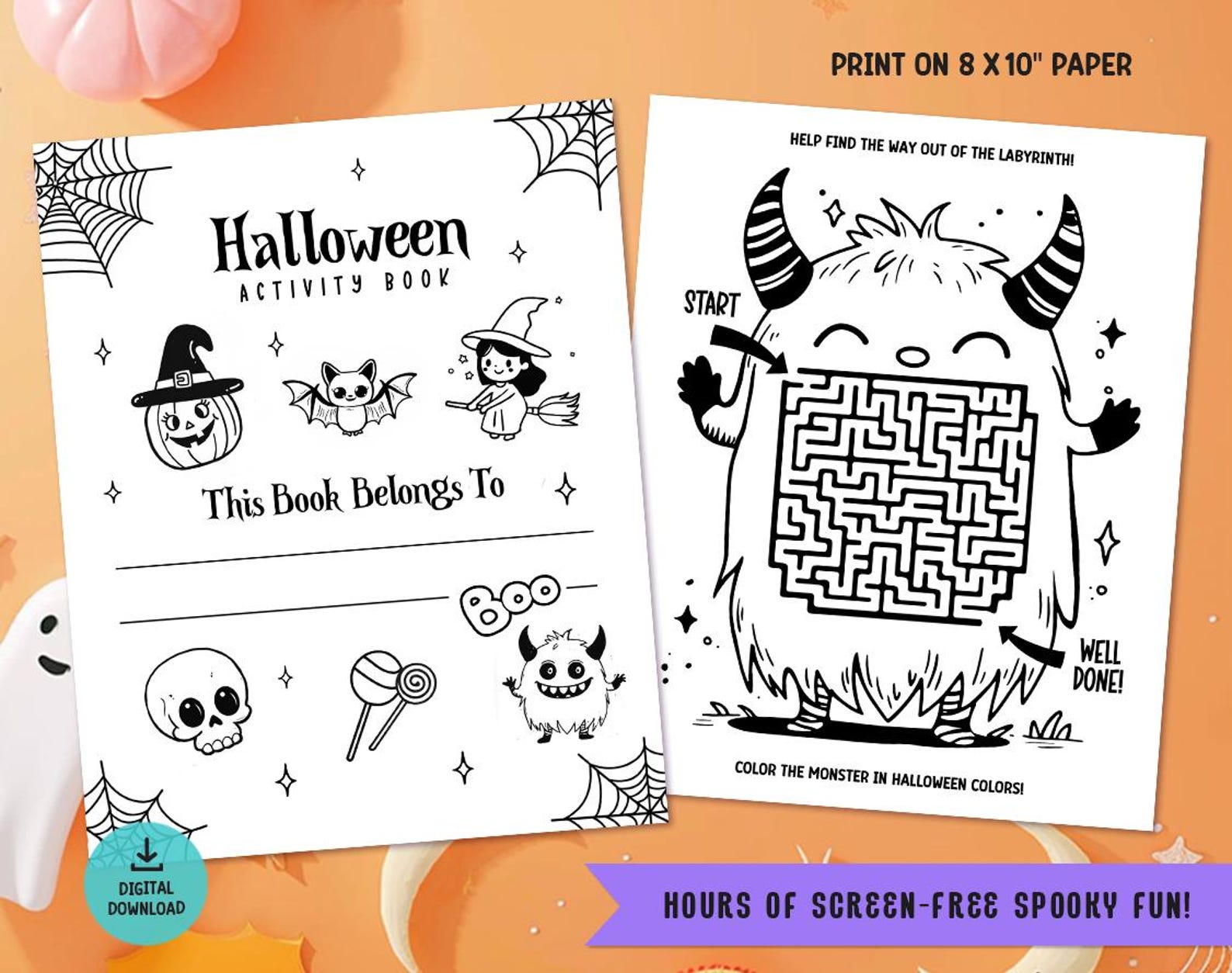 Printable Halloween Activity Book, 50+ Games for Kids (ages 4-6 ...
