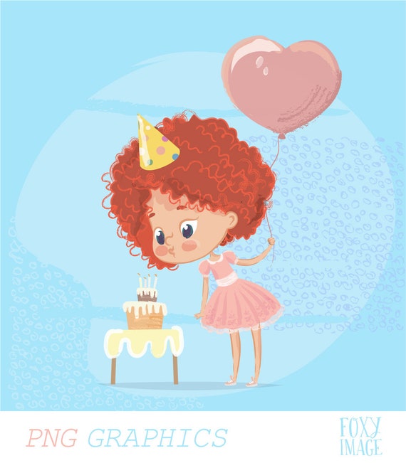 Cute Redhead Girl Blowing Out Candles Birthday Party In Pink Etsy