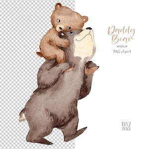 Watercolour PNG Daddy Bear, Father And Son, Animals Clipart, Little Boy, Baby Bear Print, Bear Illustration, Family Clipart, Fathers Day image 2