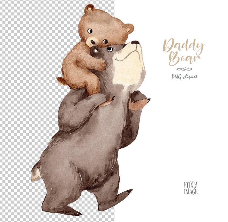 Watercolour PNG Daddy Bear, Father And Son, Animals Clipart, Little Boy, Baby Bear Print, Bear Illustration, Family Clipart, Fathers Day image 2